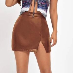 [NWT] Faux Leather Coffee Brown Mini Skirt w/ Slit Size Medium
